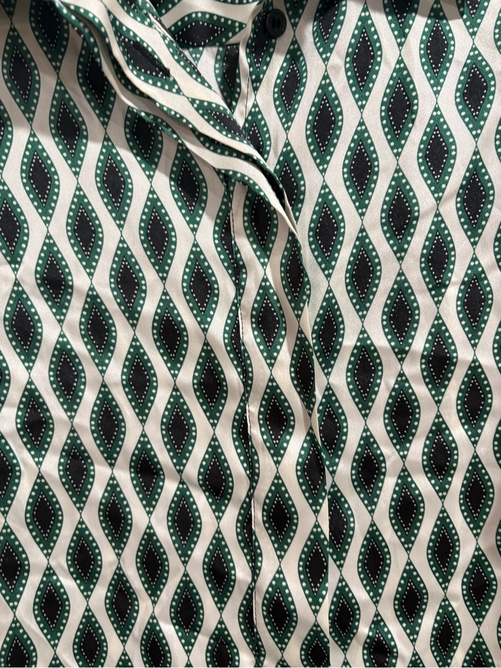Lane Bryant Green and White Wave-Print Button-Down Shirt - Picture 6 of 7